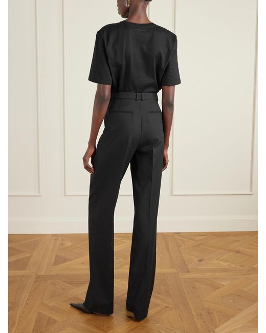 Saint Laurent Black Pleated Grain De Poudre Wool Straight-Leg Pants