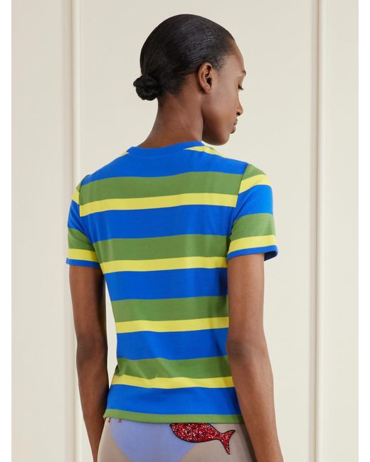 Staud Blue Da Adolfo Weekender Striped Printed Cotton-Blend T-Shirt