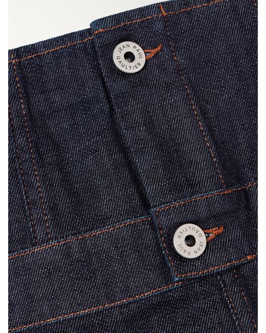 Jean Paul Gaultier Blue Paneled Topstitched Denim Midi Skirt