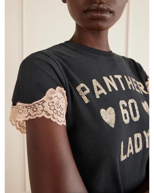 Valentino Garavani Black Cropped Printed Lace-Trimmed Cotton-Jersey T-Shirt