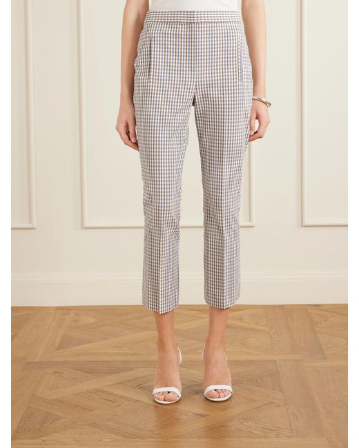 Veronica Beard Gray Arte Checked Cotton-Seersucker Skinny Pants