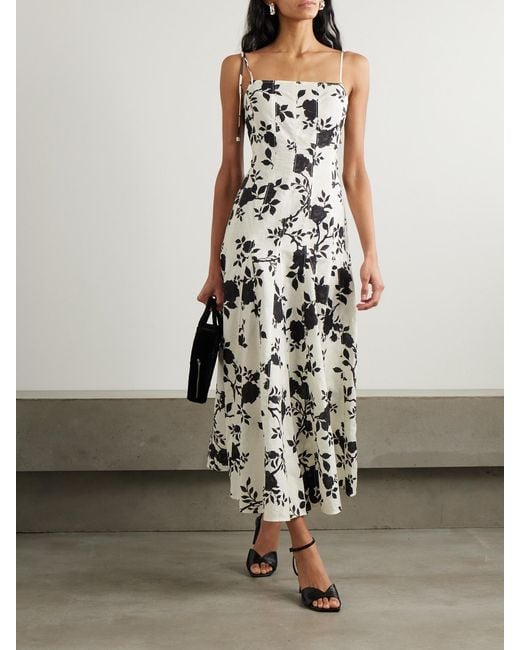 Self-Portrait White Floral-Print Linen And Cotton-Blend Midi Dress