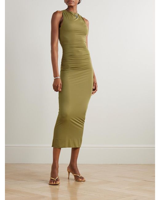 Sir Green Cascina Open-Back Gathered Stretch-Jersey Midi Dress