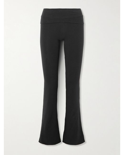 Skims Black Stretch-Cotton Jersey Foldover Pants – Soot – Hose Aus Stretch-Jersey Aus Baumwolle Mit Überschlag