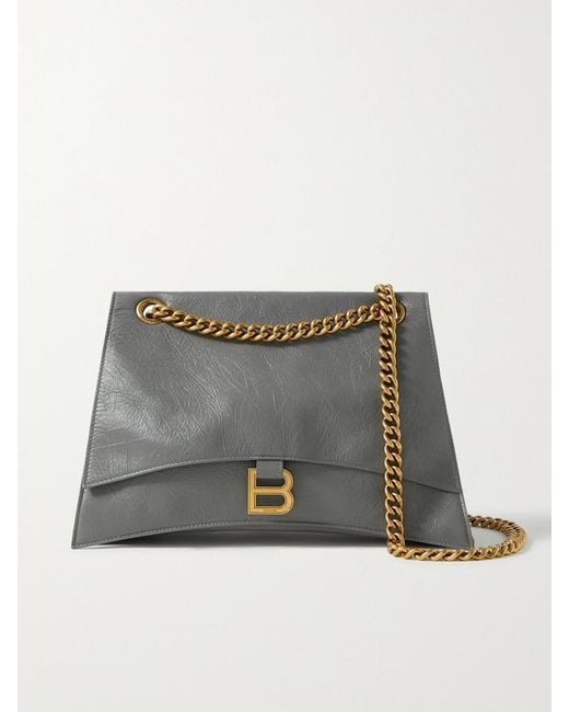 Balenciaga Gray Hourglass Crinkled-Leather Shoulder Bag
