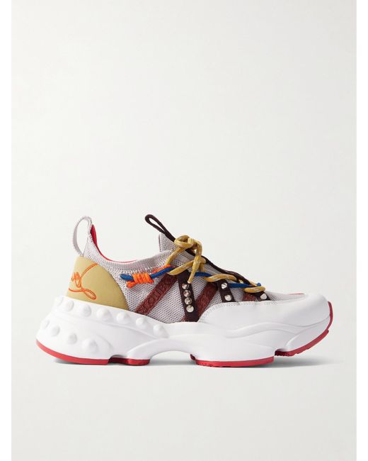 Christian Louboutin Natural Trailrun Sneakers Aus Mesh, Leder Und Neopren Mit Nieten