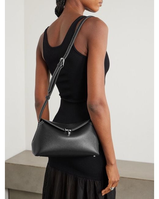 Totême  Black T-Lock Textured-Leather Clutch