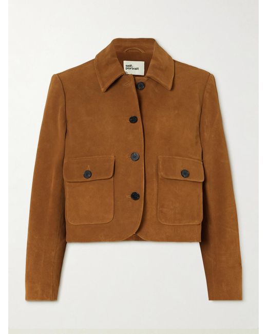 Self-Portrait Brown Cropped Suede Jacket