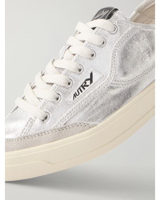 Autry Natural Windscape Low Suede-Trimmed Metallic Canvas Sneakers