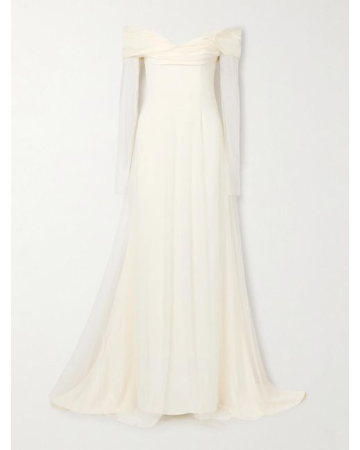Danielle Frankel Natural Eloise Off-The-Shoulder Layered Tulle And Cady Gown
