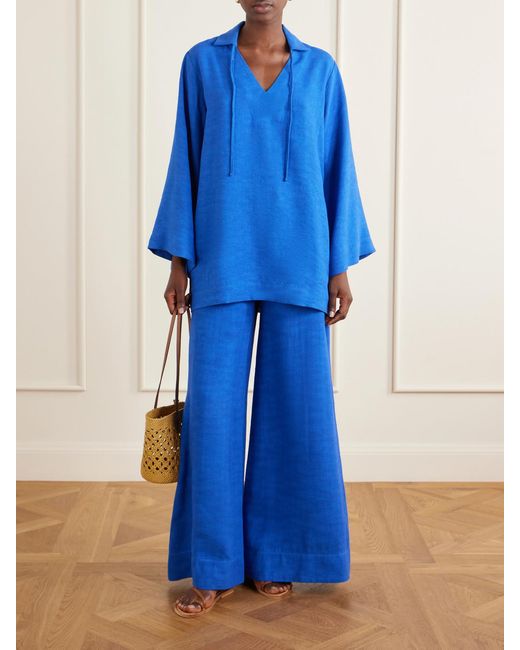Lisa Marie Fernandez Blue Tie-Detailed Woven Tunic