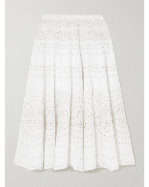 Charo Ruiz White Livvy Midirock Aus Einer Baumwollmischung Mit Lochstickerei