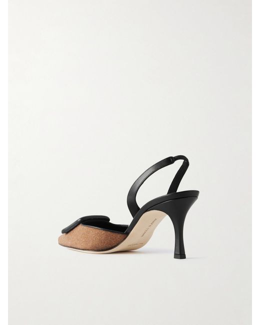 Manolo Blahnik Brown Mayslibi 70 Buckled Leather-Trimmed Wool Slingback Pumps