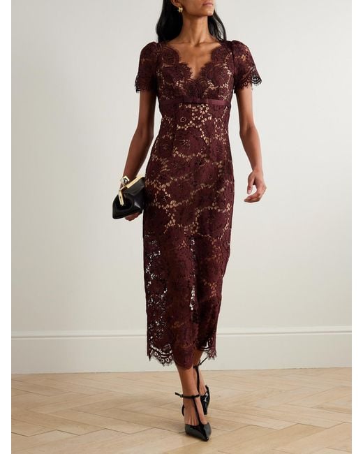 Self-Portrait Purple Bow-Detailed Floral Lace Midi Dress
