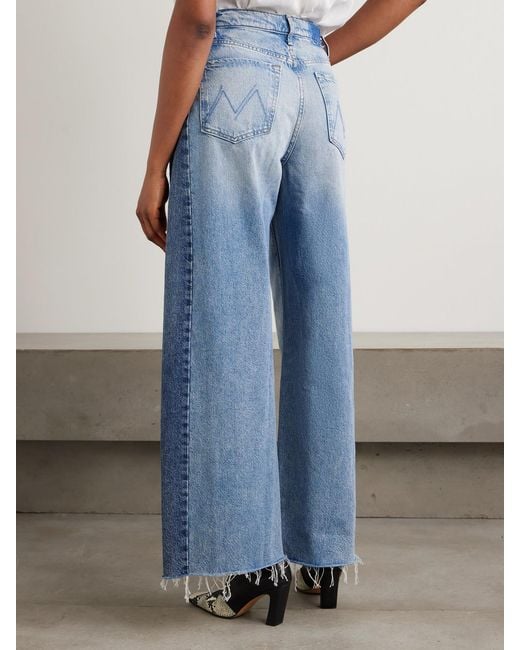 Mother Blue The Pipe Dream Button Sneak Fray Distressed High-Rise Wide-Leg Jeans