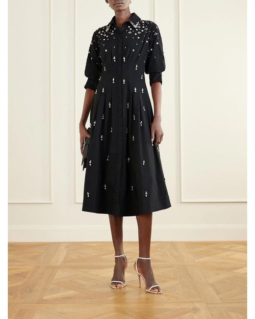 Jonathan Simkhai Black Jazz Embellished Cotton-Blend Poplin Shirt Dress