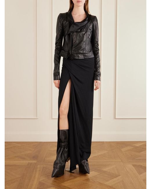 Rick Owens Black Taquito Gathered Leather Ankle Boots