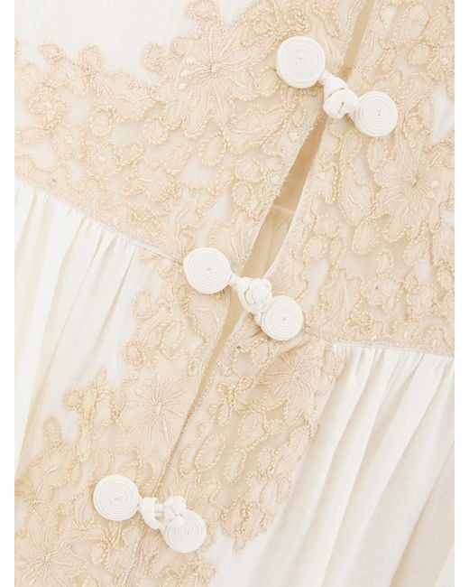 Bode White Trousseau Lace-Trimmed Silk-Jacquard Maxi Dress