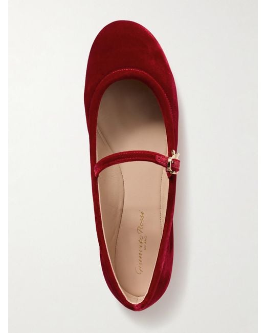 Gianvito Rossi Red Carla Velvet Mary Jane Ballet Flats