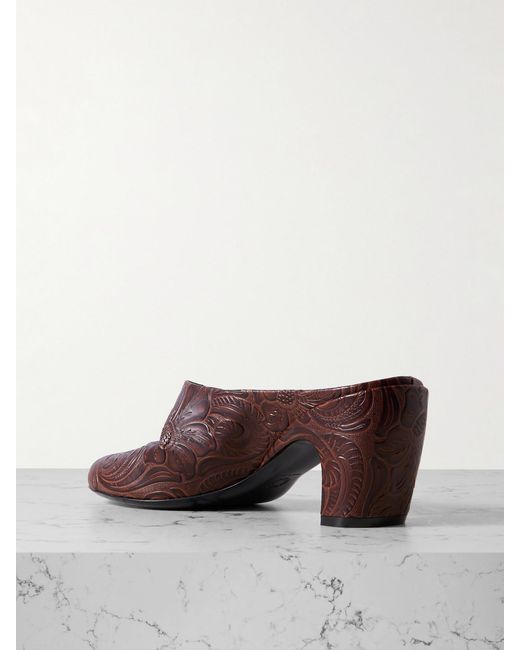 Dries Van Noten Brown Embossed Leather Mules
