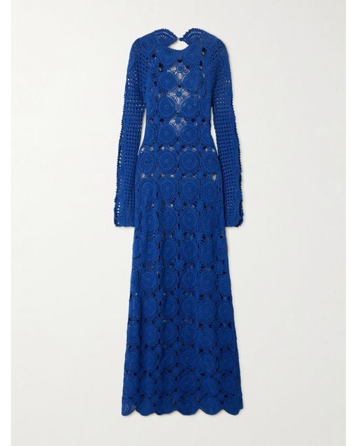 Escvdo Blue Jules Crocheted Cotton Maxi Dress