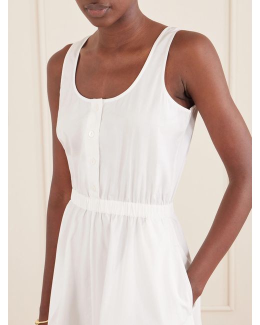 Suzie Kondi White Daphne Gathered Cotton-Poplin Midi Dress