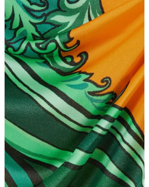 Etro Green Wrap-Effect Gathered Printed Cady Maxi Dress