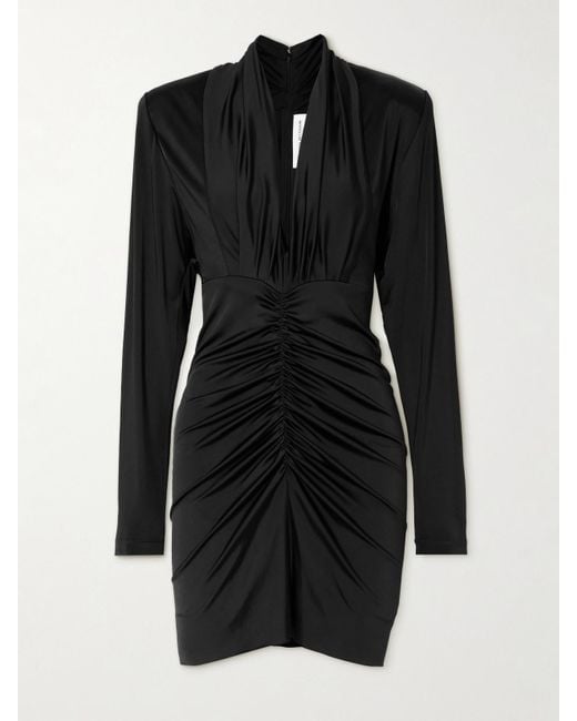 Victoria Beckham Black Ruched Stretch-Jersey Mini Dress