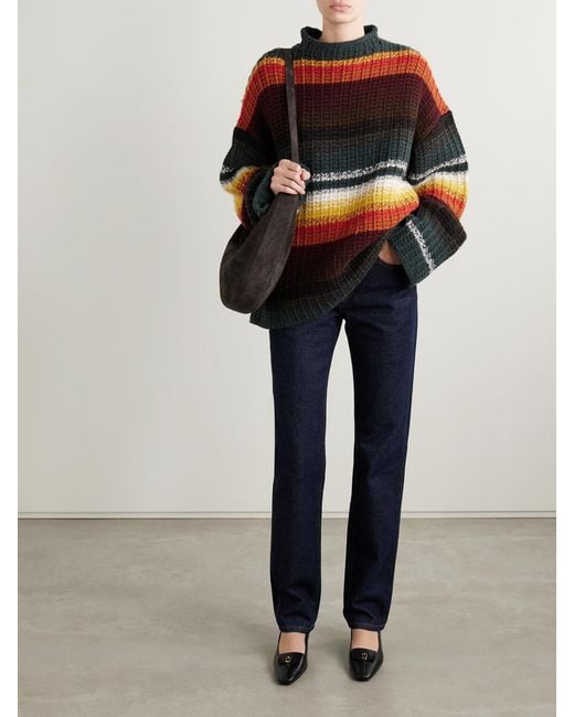 Khaite Black Yanis Oversized Ribbed Striped Cashmere Sweater
