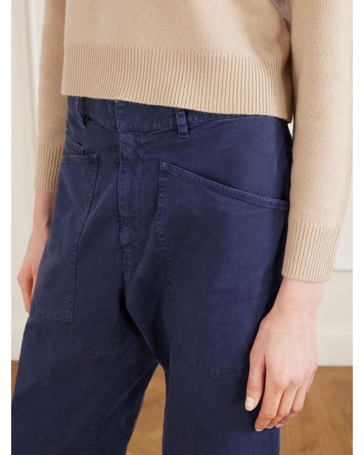 Nili Lotan Blue Shon Cotton-Blend Twill Barrel-Leg Pants