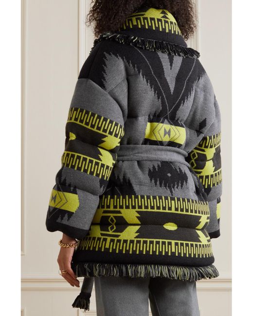 Alanui Gray Icon Belted Fringed Quilted Wool-Jacquard Down Jacket