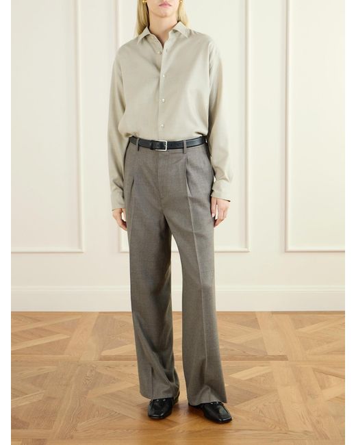 Auralee Gray Pleated Wool Straight-Leg Pants