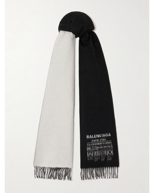 Balenciaga Black Fringed Two-Tone Cashmere And Wool-Blend Jacquard Scarf