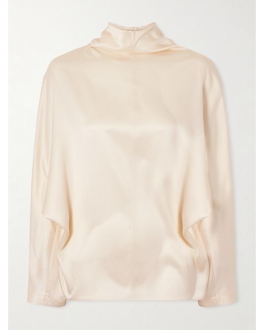 Brunello Cucinelli Natural Silk-Satin Turtleneck Blouse