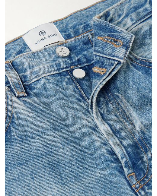 Anine Bing Blue Hugh Distressed High-Rise Wide-Leg Jeans