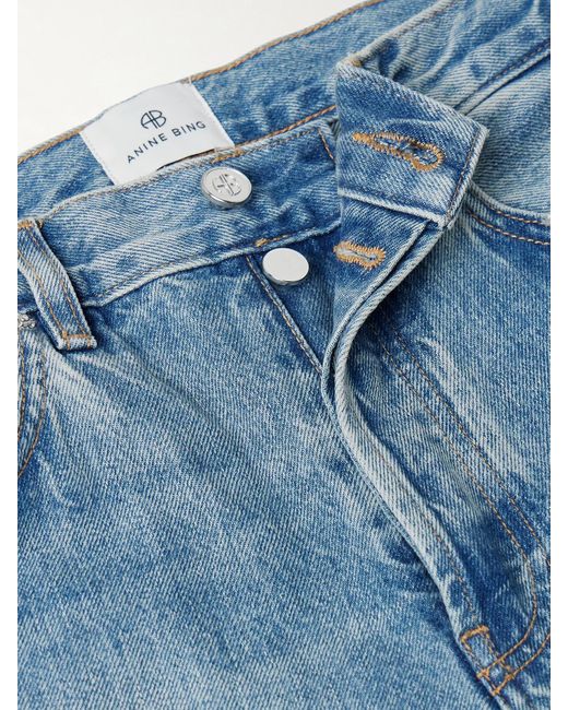 Anine Bing Blue Hugh Distressed High-Rise Wide-Leg Jeans