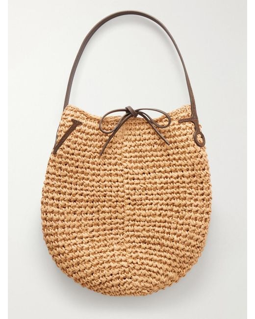 J.W. Anderson Natural Bulb Leather-Trimmed Raffia Shoulder Bag