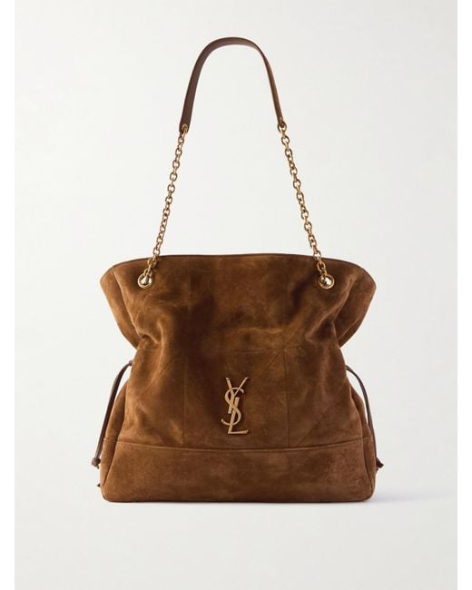 Saint Laurent Brown Jamie Shopping Schultertasche Aus Gestepptem Veloursleder Mit Applikation