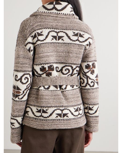 Polo Ralph Lauren Gray Cardigan Aus Jacquard-Strick Aus Einer Wollmischung Mit Bindegürtel