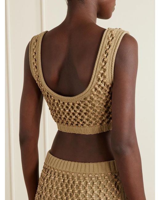 DIOTIMA Natural Lady Embellished Cropped Crocheted Cotton-Blend Top
