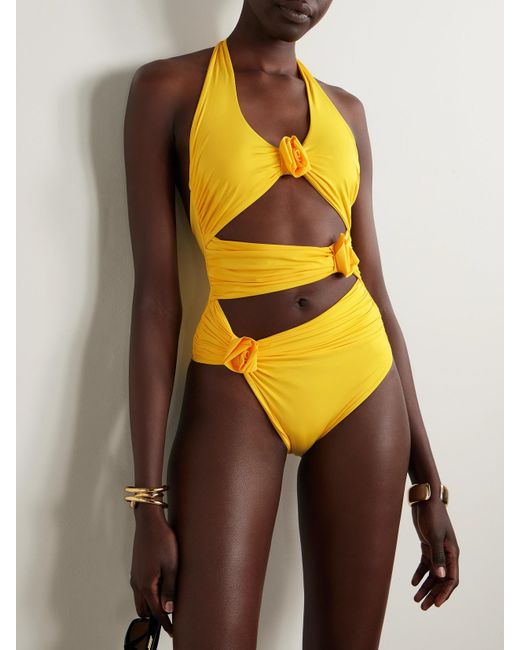 Maygel Coronel Yellow Cipria Badeanzug Mit Cut-Outs, Raffungen Und Applikationen