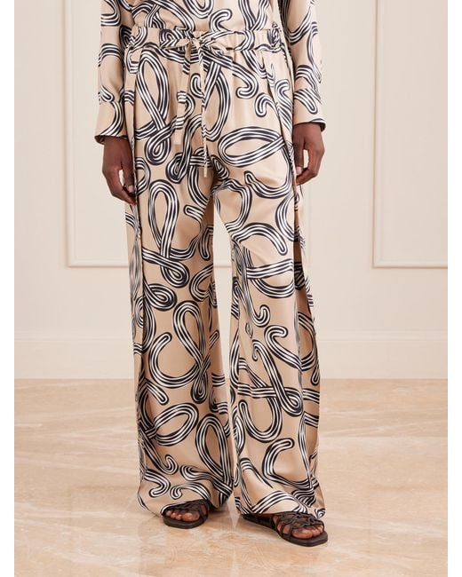 Loewe White Paula's Ibiza Printed Mid-Rise Straight-Leg Silk Pants
