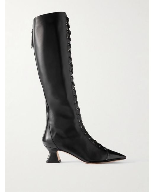 Aeyde Black Mavis Kniehohe Schnürstiefel Aus Leder