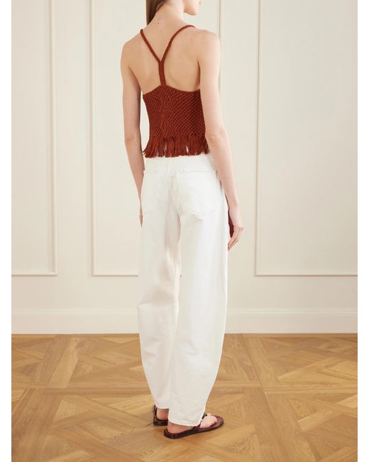 Escvdo Red Cantor Fringed Macramè Cotton Top