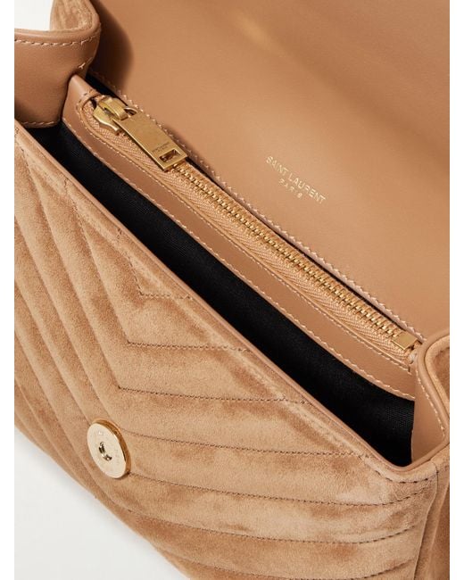 Saint Laurent Brown College Medium Chain Quilted Suede Shoulder Bag