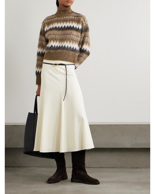 Brunello Cucinelli Natural Cropped Brushed Intarsia-Knit Turtleneck Sweater