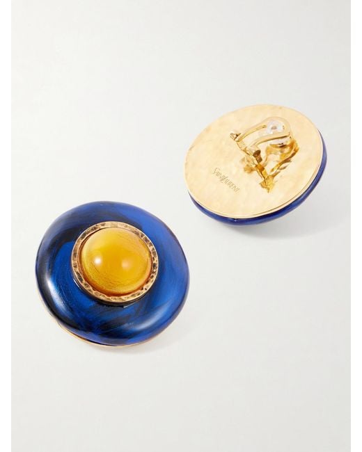 Saint Laurent Blue Embellished-Tone Earrings