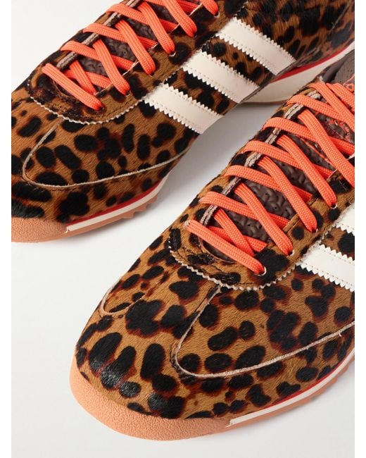 Adidas Originals Brown Sl 72 Og Leather-Trimmed Leopard-Print Pony Hair Sneakers