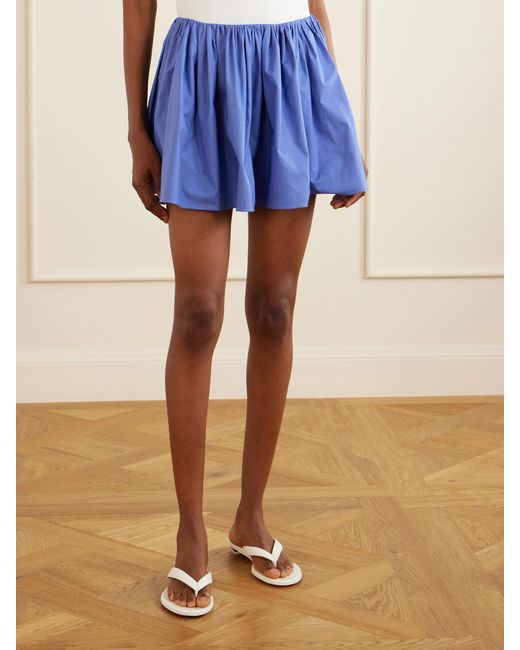 Brandon Maxwell Blue The Hadley Gathered Cotton-Blend Poplin Mini Skirt