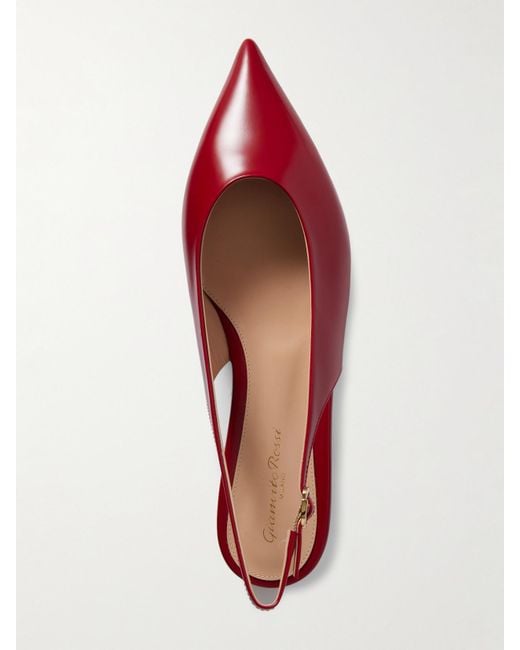 Gianvito Rossi Red Robbie Flache Slingback-Schuhe Aus Lackleder